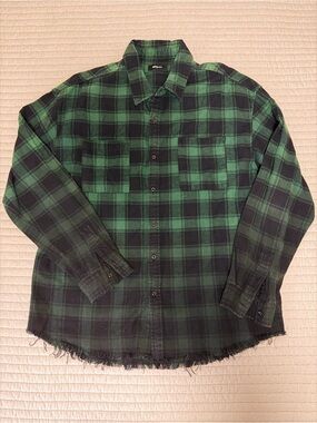 Forever 21 Black & Green Plaid Button-Up Shirt